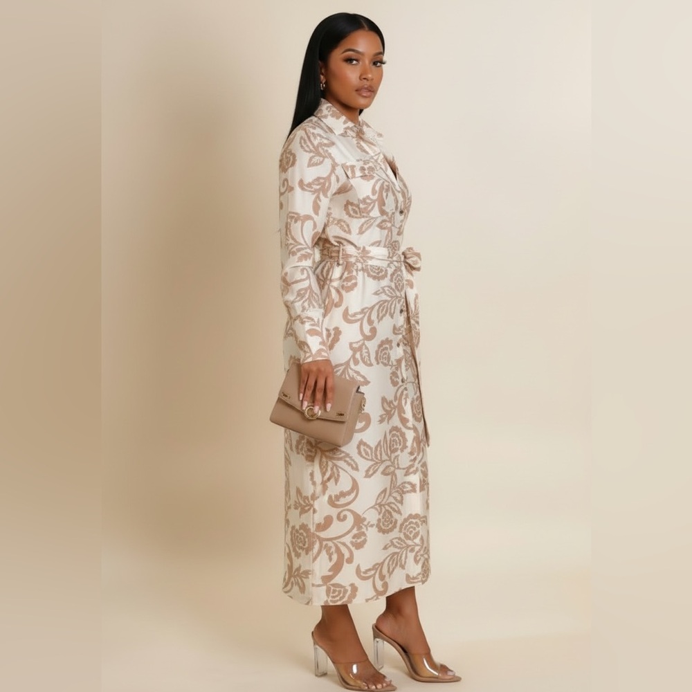 Elegant Floral Beige Dress - Picture 3 of 6